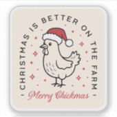 面白い農場の赤い雰囲気のクリスマス チキン メリークリスマス シール (正面)