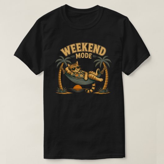 面白い週末モードの猫デザイン Tシャツ (デザイン正面)