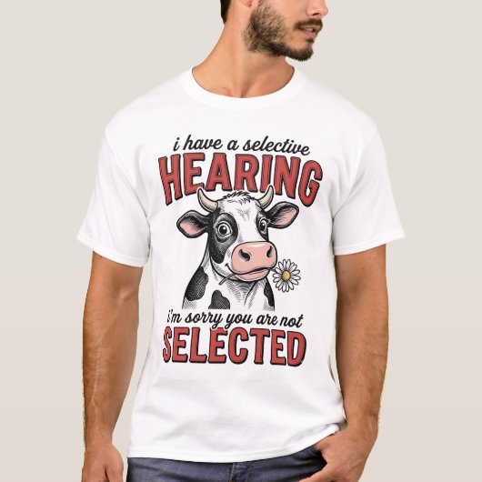 面白い選択的聴力牛ビンテージTシャツデザイン_1 Tシャツ (正面)