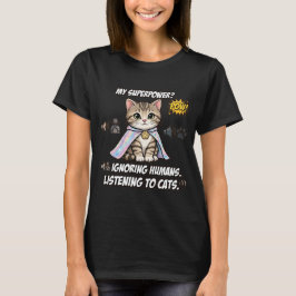 面白い選択的聴力猫スーパーパワータビーホログラム Tシャツ
