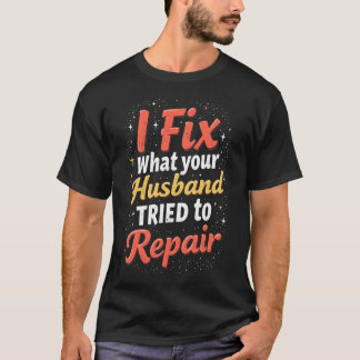 面白い配管工シャツ – 夫の修理失敗 配管 Tシャツ