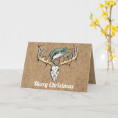 面白い釣りと狩猟のクリスマスメッセージ カード (黄色い花)