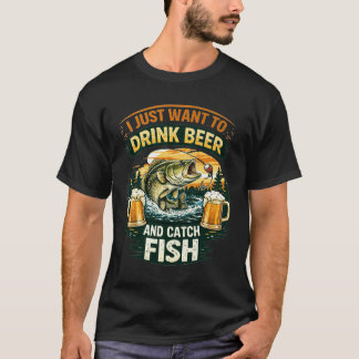 面白い釣り人 ビール愛好家 釣りユーモア Tシャツ