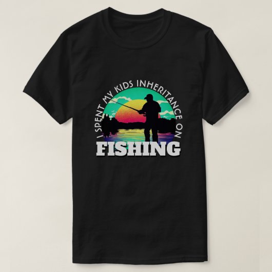 面白い釣り好きの遺産使い込みデザイン Tシャツ (デザイン正面)