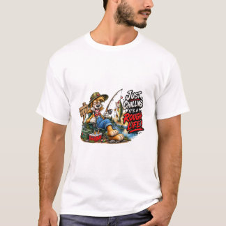 面白い釣り犬ラフライフTシャツ Tシャツ