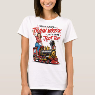 面白い電車愛好家のためのビンテージ機関車デザイン Tシャツ
