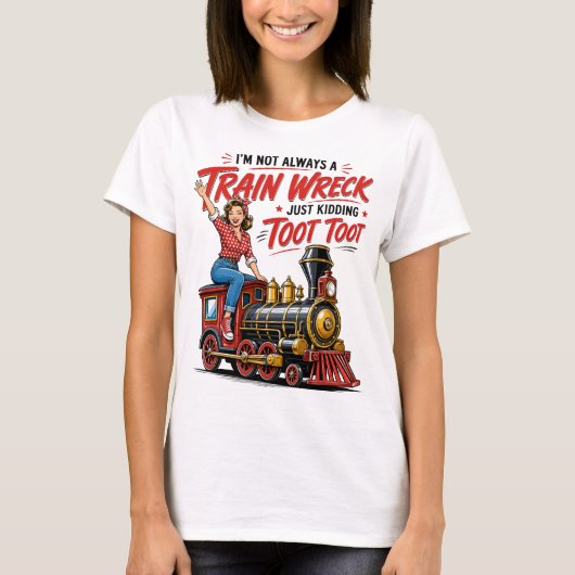 面白い電車愛好家のためのビンテージ機関車デザイン Tシャツ (正面)