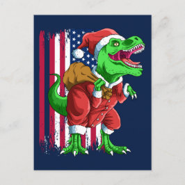 面白い青いクリスマスサンタTレックスティラノサウルスXmas シーズンポストカード