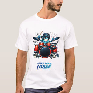面白い青いドラマーキャラクター音楽イラスト Tシャツ