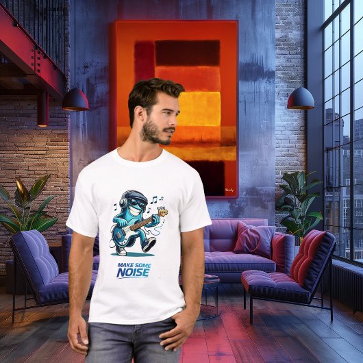 面白い青いベース奏者のキャラクター音楽 Tシャツ