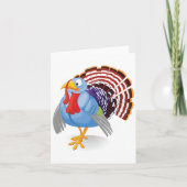 面白い青い漫画の七面鳥 愛国的な羽根付き カード (正面)