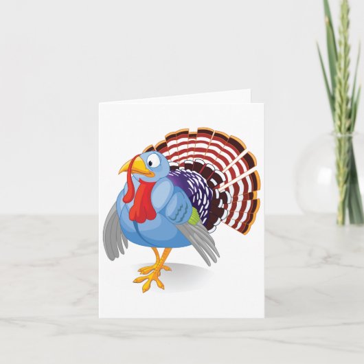 面白い青い漫画の七面鳥　愛国的な羽根付き カード (正面)