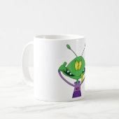 面白い顔をする緑色のエイリアン コーヒーマグカップ (正面左)