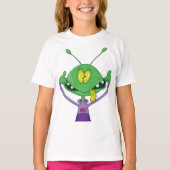 面白い顔をする緑色のエイリアン Tシャツ (正面)