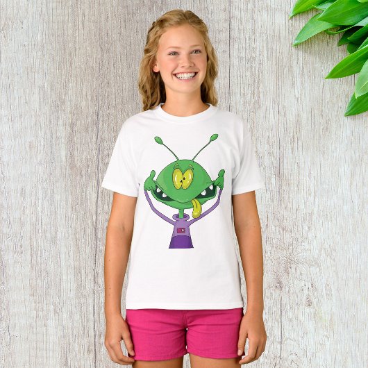 面白い顔をする緑色のエイリアン Tシャツ