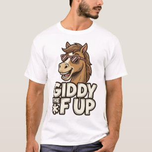 面白い馬のビンテージTシャツデザイン Tシャツ