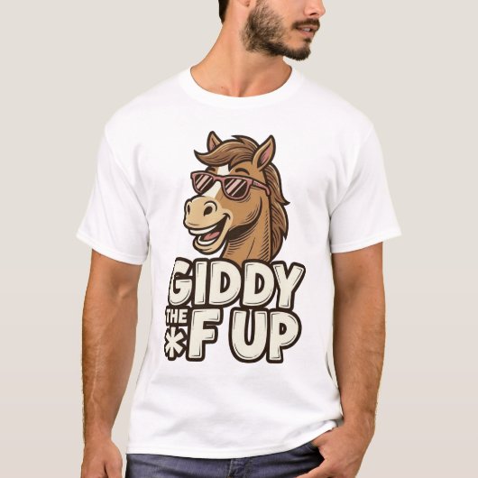 面白い馬のビンテージTシャツデザイン Tシャツ (正面)