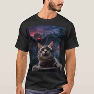面白い驚いた猫の自撮り&モスマン未確認生物Tシャツ Tシャツ