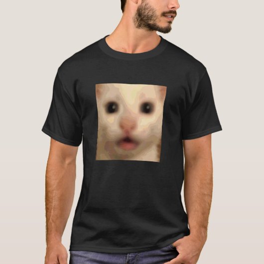 面白い驚いた白子猫猫ぼやけたミーム Tシャツ (正面)