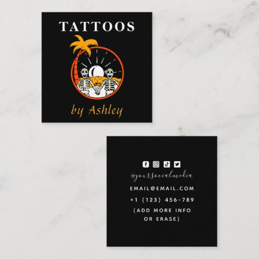 面白い骸骨のタトゥーアーティスト クリエイティブソーシャルメディア スクエア名刺 (正面/裏面)