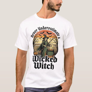 面白い魔女のシャツ ビンテージの彫刻 ハロウィンデザイン Tシャツ