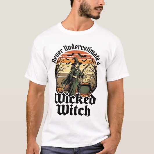 面白い魔女のシャツ ビンテージの彫刻 ハロウィンデザイン Tシャツ (正面)