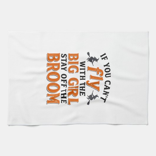 面白い魔女の箒 大きな女の子のハロウィンTシャツデザイン キッチンタオル (横)