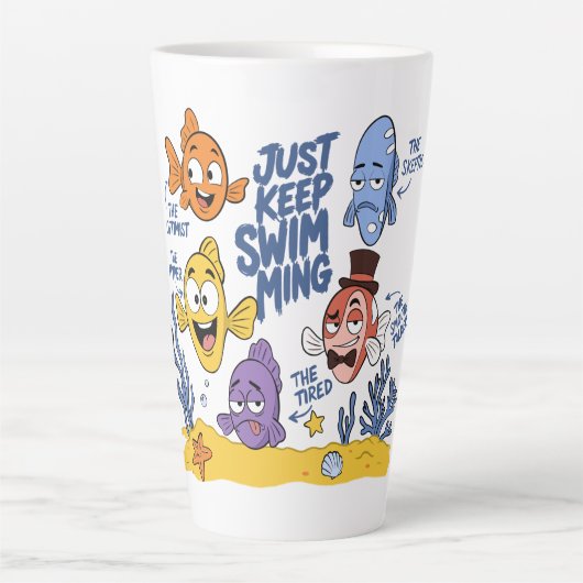 面白い魚のキャラクター カフェラテマグ (正面)
