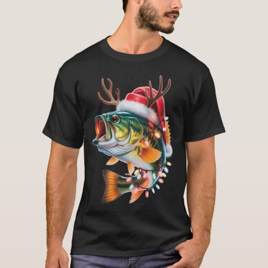 面白い魚のクリスマスサンタクロース クリスマス漁師 Tシャツ (正面)