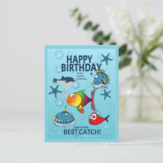 面白い魚の誕生日 ポストカード (スタンド正面)