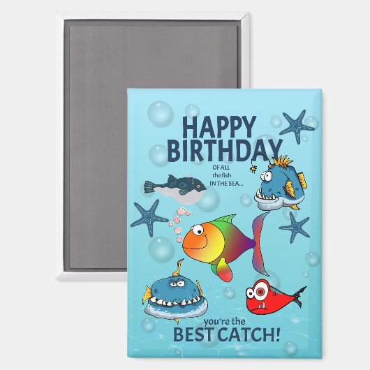 面白い魚の誕生日 マグネット (正面/裏面)