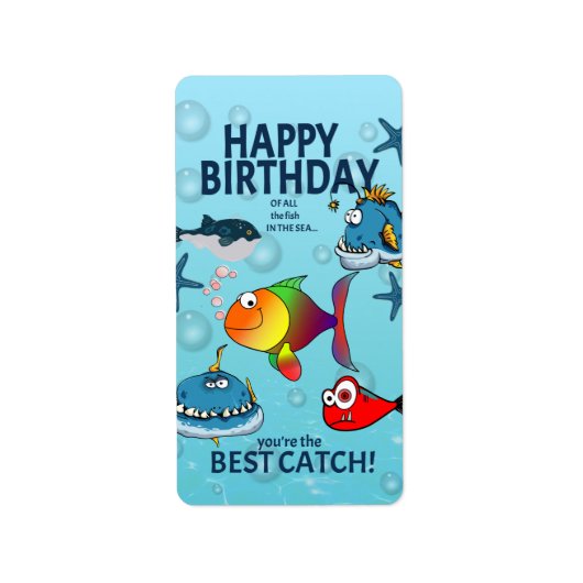 面白い魚の誕生日 ラベル (正面)