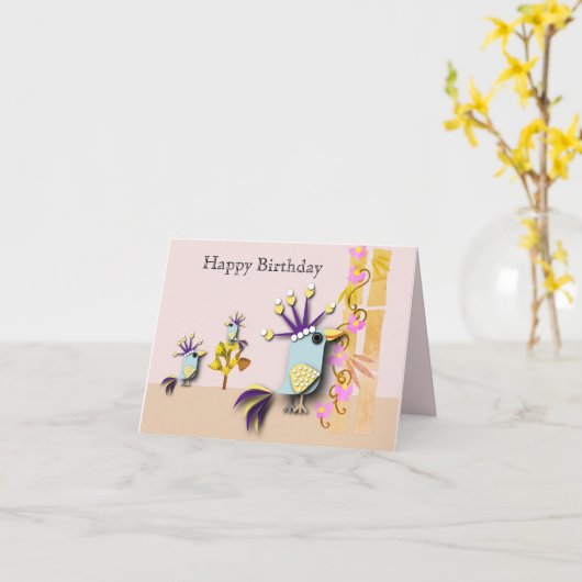 面白い鳥の編集可能なカード カード (黄色い花)