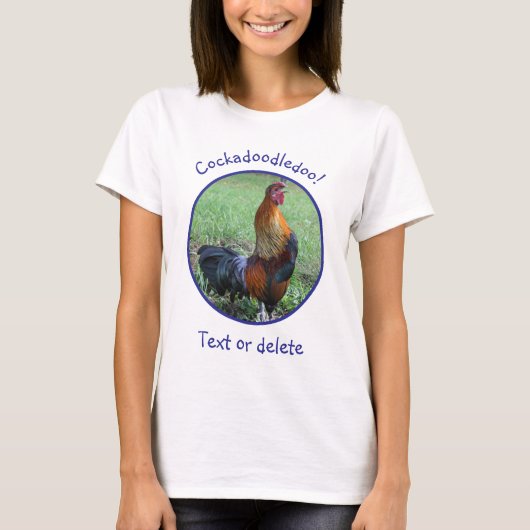 面白い鳴き声の雄鶏 コケコッコー Tシャツ (正面)