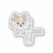 面白い麺ポメラニアン犬のイラスト シール (正面)