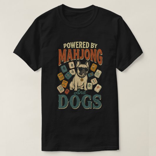 面白い麻雀フレンチブルドッグレトロ犬好きギフト Tシャツ (デザイン正面)