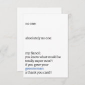 面白い黒と白のシンプルなブライズメンの誰もが共感するミーム サンキューカード (正面/裏面)