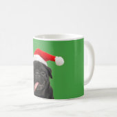 面白い黒パグサンタ帽子ベロ出しクリスマス コーヒーマグカップ (正面右)
