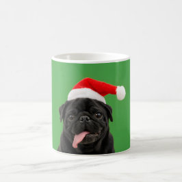 面白い黒パグサンタ帽子ベロ出しクリスマス コーヒーマグカップ
