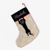 面白い黒犬の名前入りクリスマス スモールクリスマスストッキング (裏面 (吊り時))