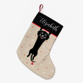 面白い黒犬の名前入りクリスマス スモールクリスマスストッキング (正面 (吊り時))