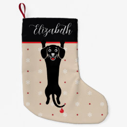 面白い黒犬の名前入りクリスマス スモールクリスマスストッキング