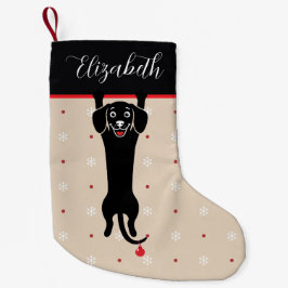 面白い黒犬の名前入りクリスマス スモールクリスマスストッキング