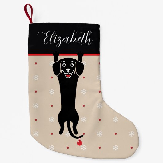面白い黒犬の名前入りクリスマス スモールクリスマスストッキング (正面)