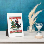 面白い黒猫がクリスマスツリーを押している フォトプラーク (側面)