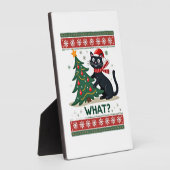 面白い黒猫がクリスマスツリーを押している フォトプラーク (側面)