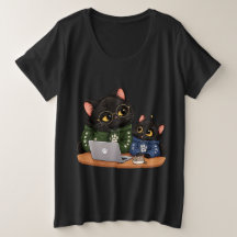 面白い黒猫がノートパソコンで作業するプログラマー猫