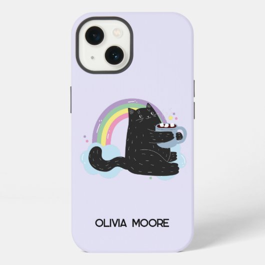 面白い黒猫とマシュマロ iPhoneケース (裏面)