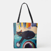 面白い黒猫と洗濯機 トートバッグ (裏面)