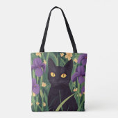 面白い黒猫と美しい花 トートバッグ (裏面)